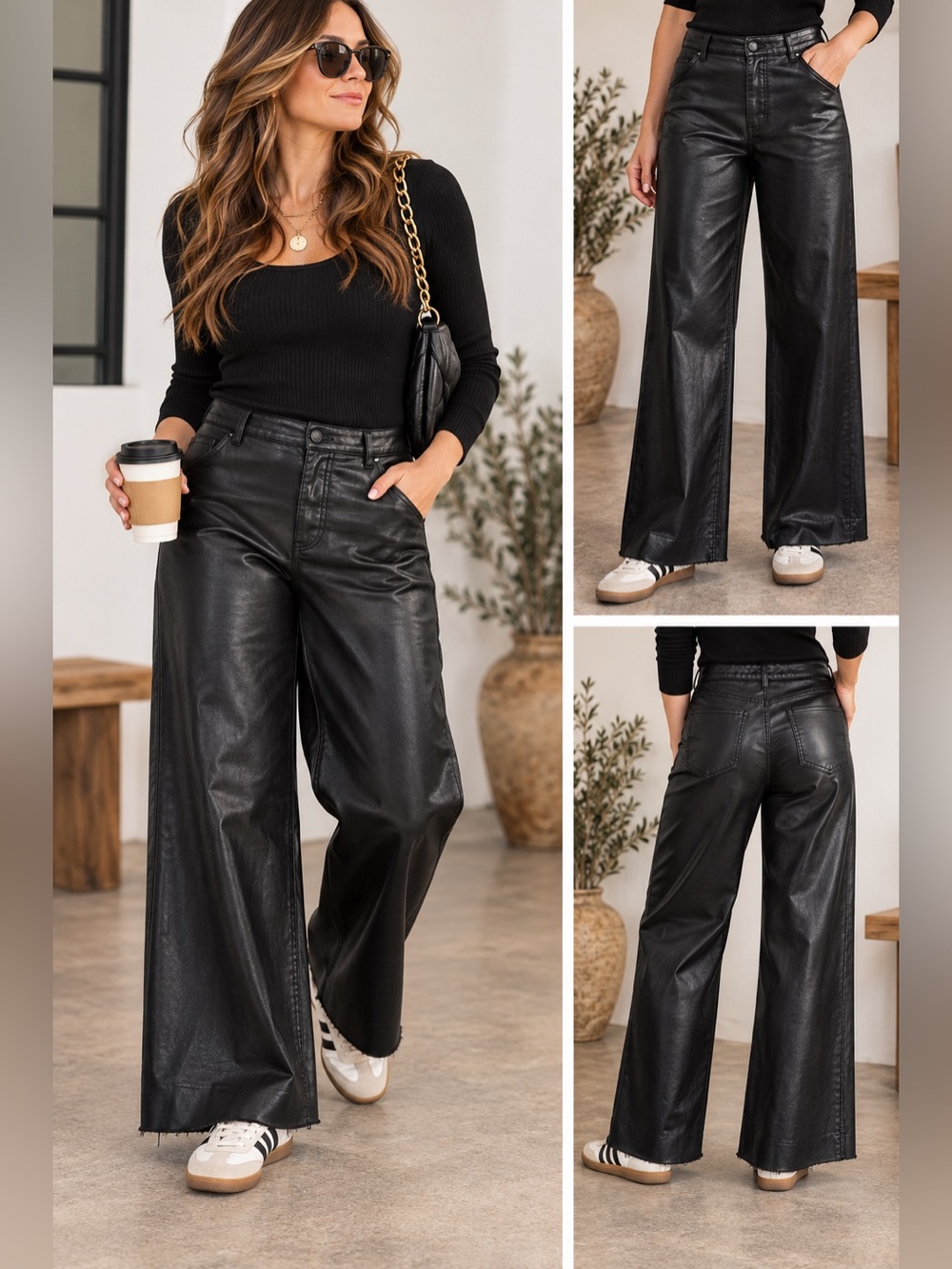 KUT From The Kloth Meg Fab Ab Coated Wide Leg Pants 14W NWT Black High Rise